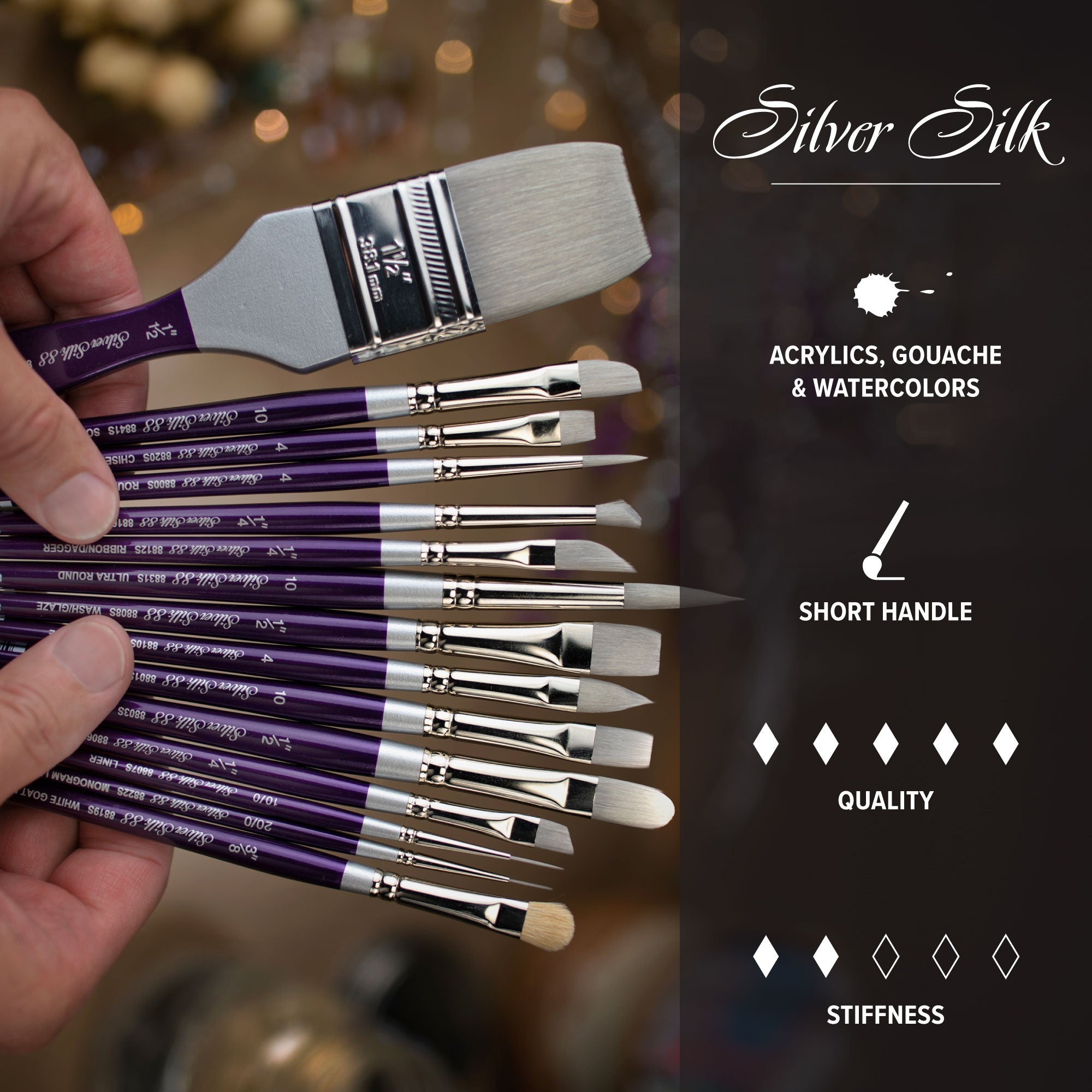 Silver Silk 88® Silver Synthetic Chisel Blender Paintbrush | Short Handle | 8820S