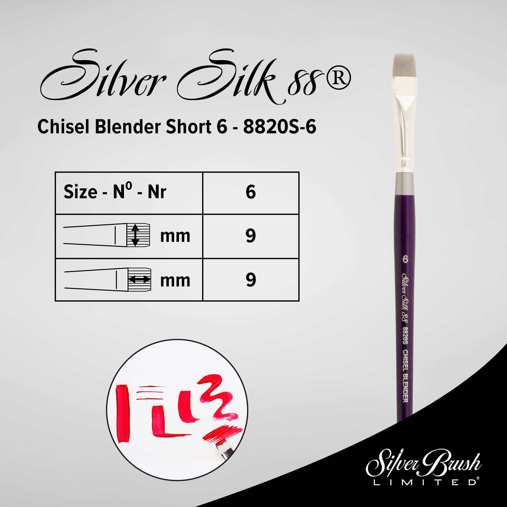 Silver Silk 88® Silver Synthetic Chisel Blender Paintbrush | Short Handle | 8820S