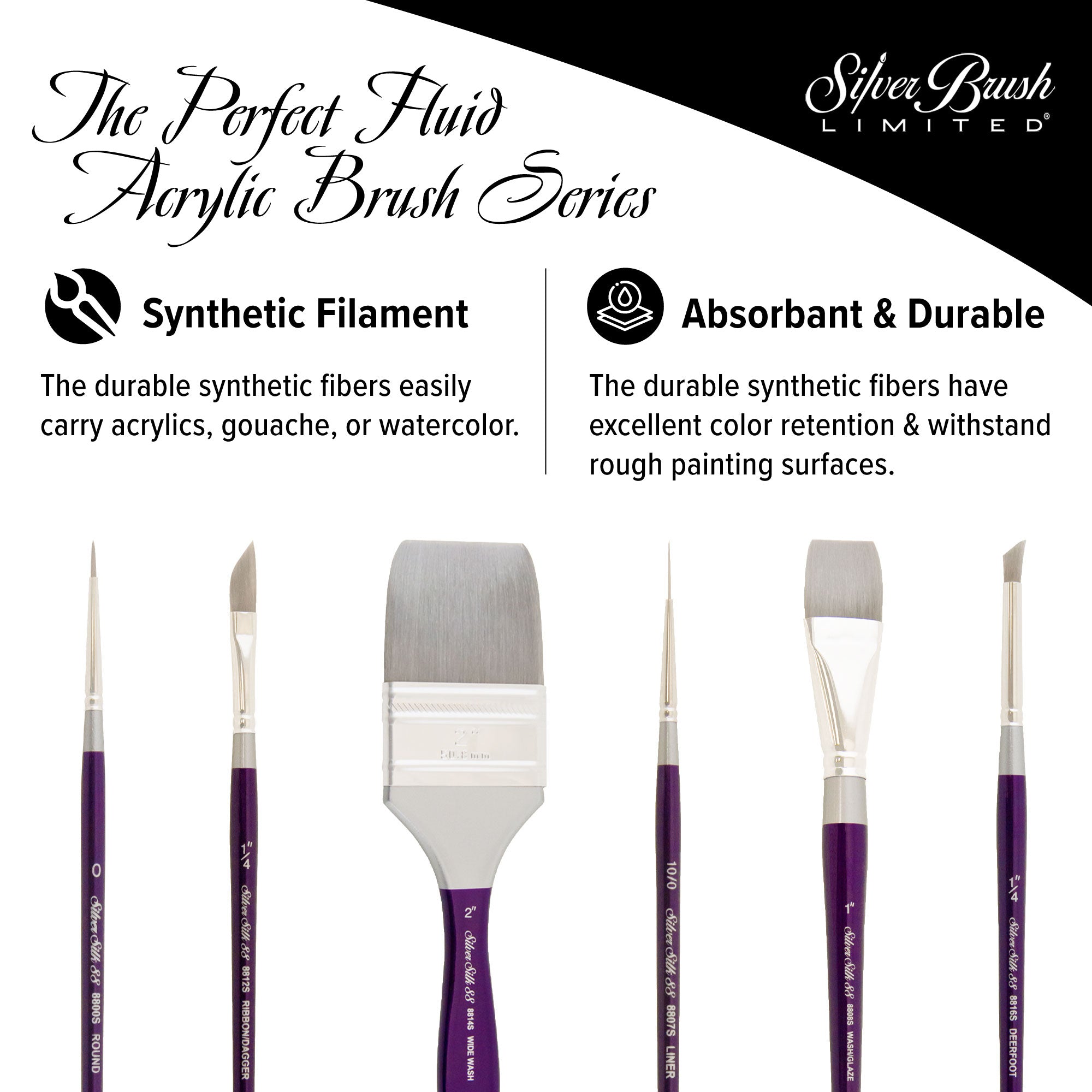 Silver Silk 88® Silver Synthetic Chisel Blender Paintbrush | Short Handle | 8820S