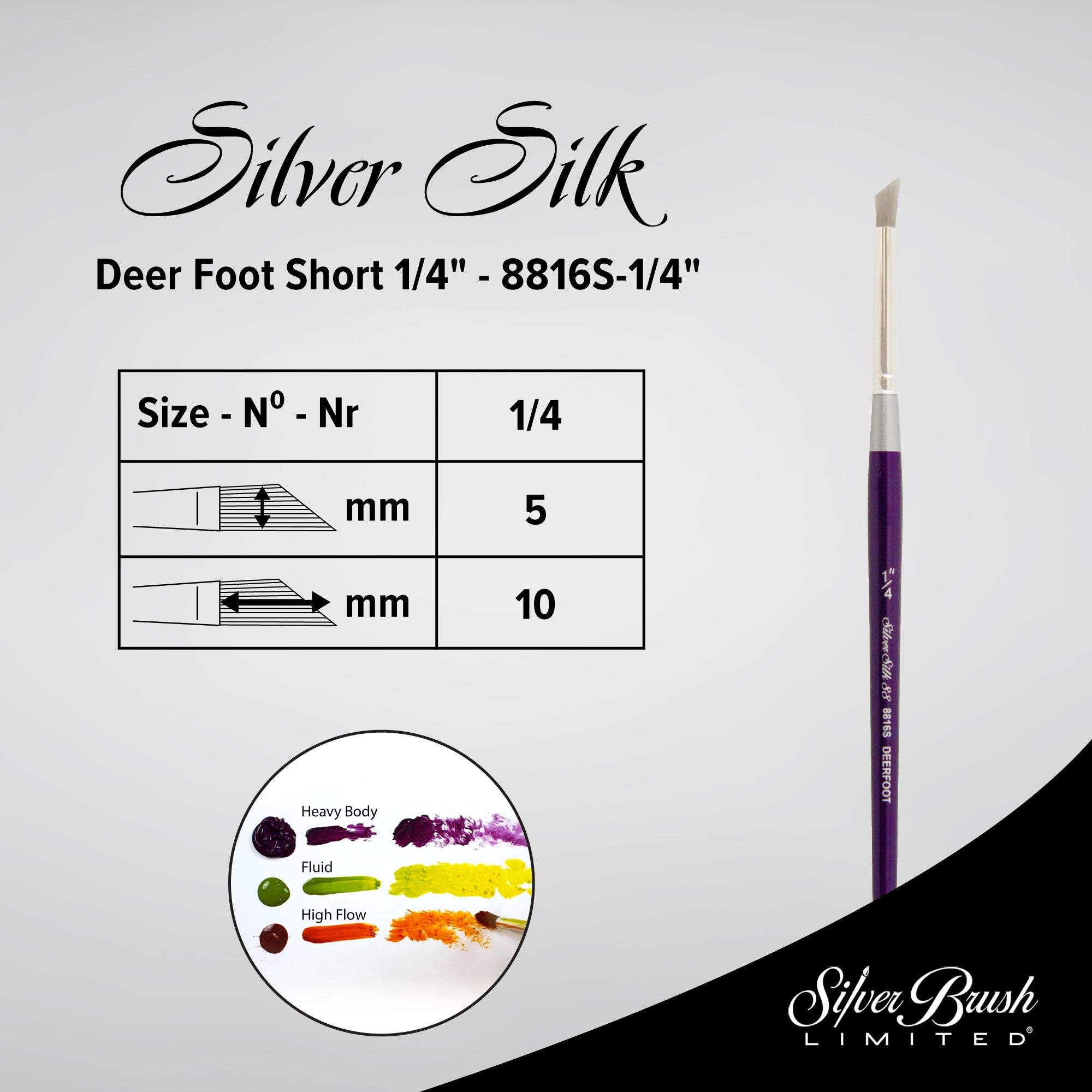 Silver Silk 88® Silver Synthetic Deerfoot Paintbrush | Short Handle | 8816S - Size 1/4