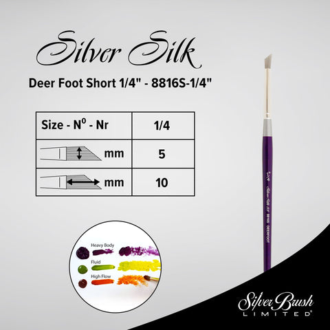 Silver Silk 88® Silver Synthetic Deerfoot Paintbrush | Short Handle | 8816S - Size 1/4