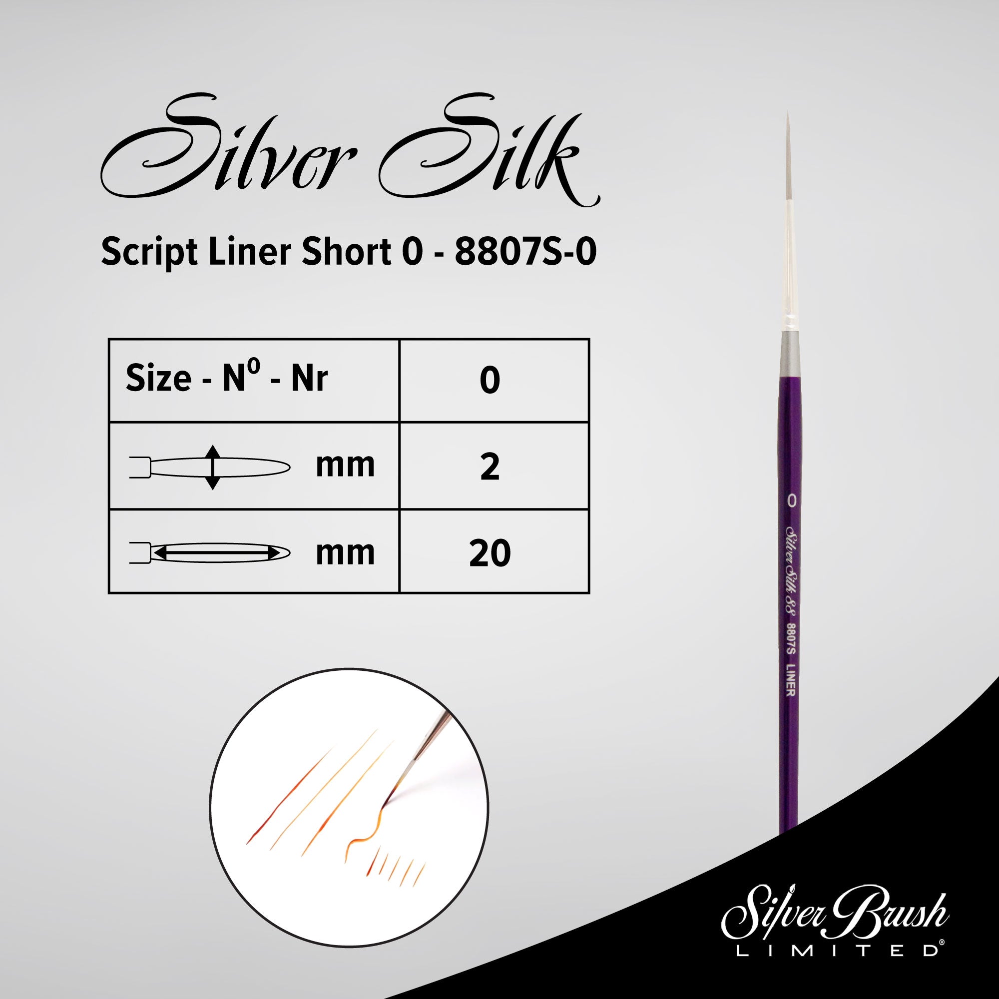 Silver Silk 88® Silver Synthetic Script Liner Paintbrush | Short Handle | 8807S