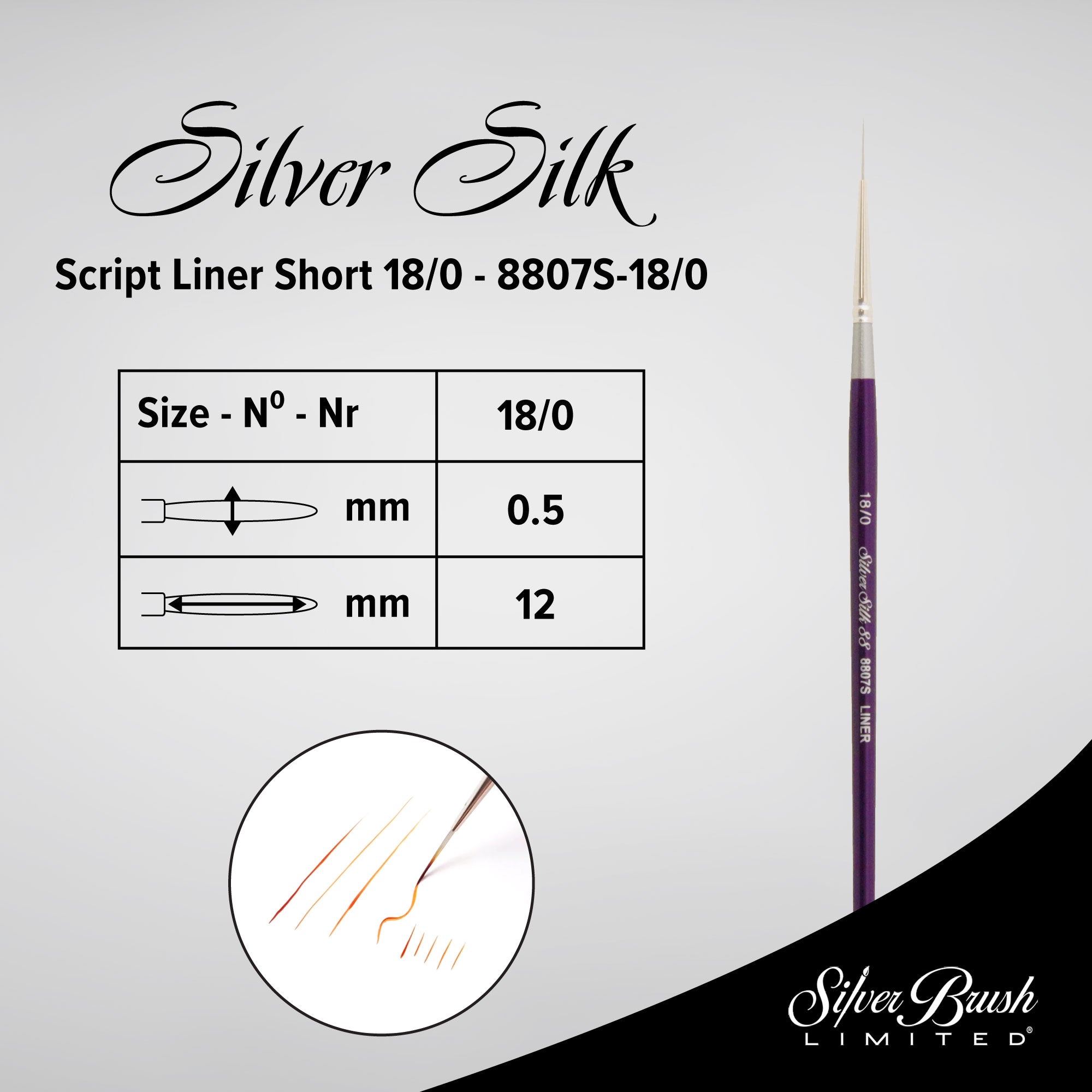 Silver Silk 88® Silver Synthetic Script Liner Paintbrush | Short Handle | 8807S