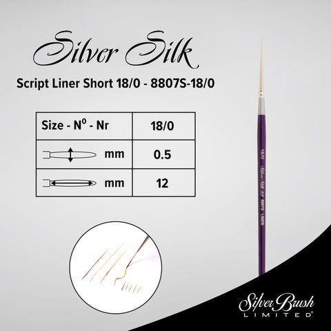 Silver Silk 88® Silver Synthetic Script Liner Paintbrush | Short Handle | 8807S