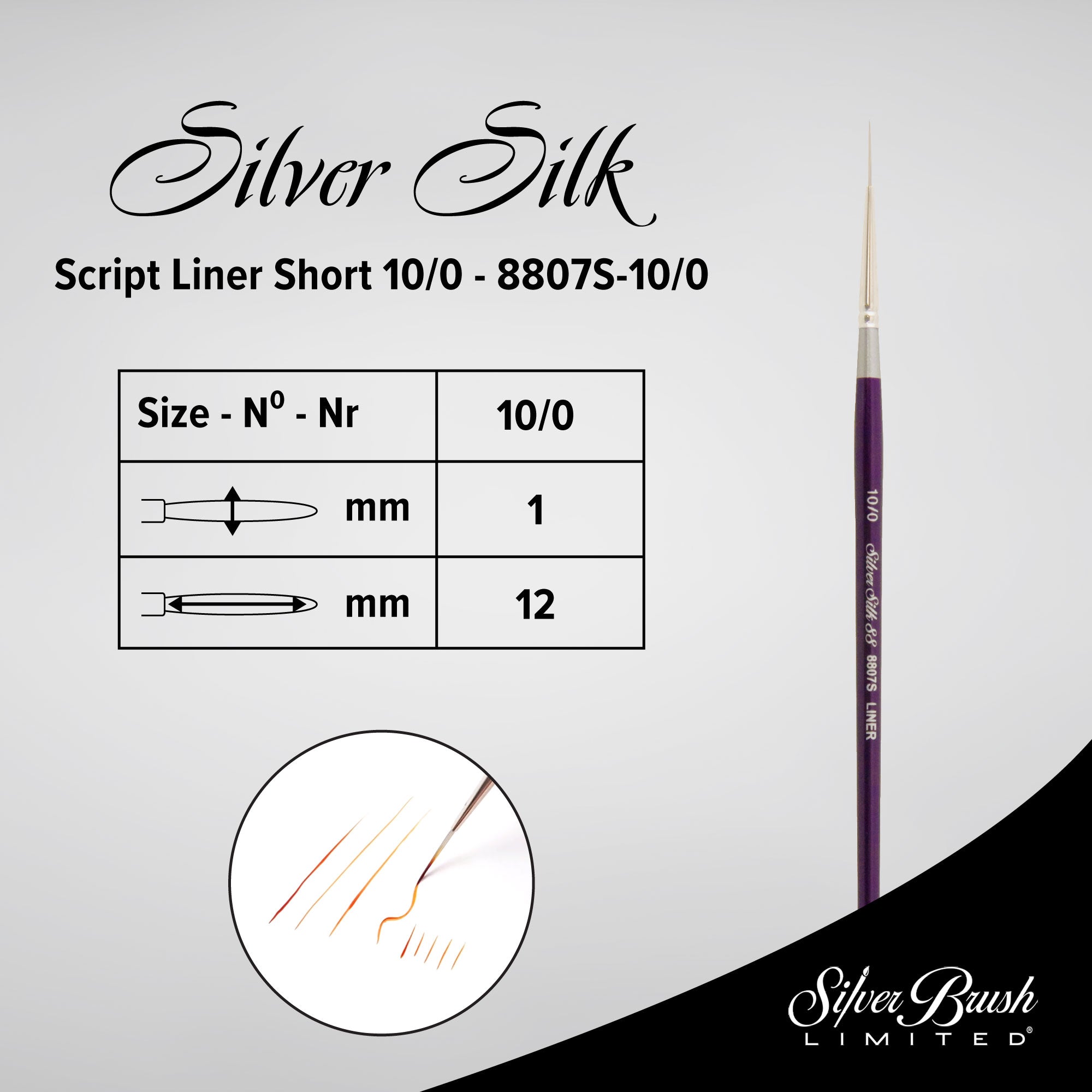 Silver Silk 88® Silver Synthetic Script Liner Paintbrush | Short Handle | 8807S