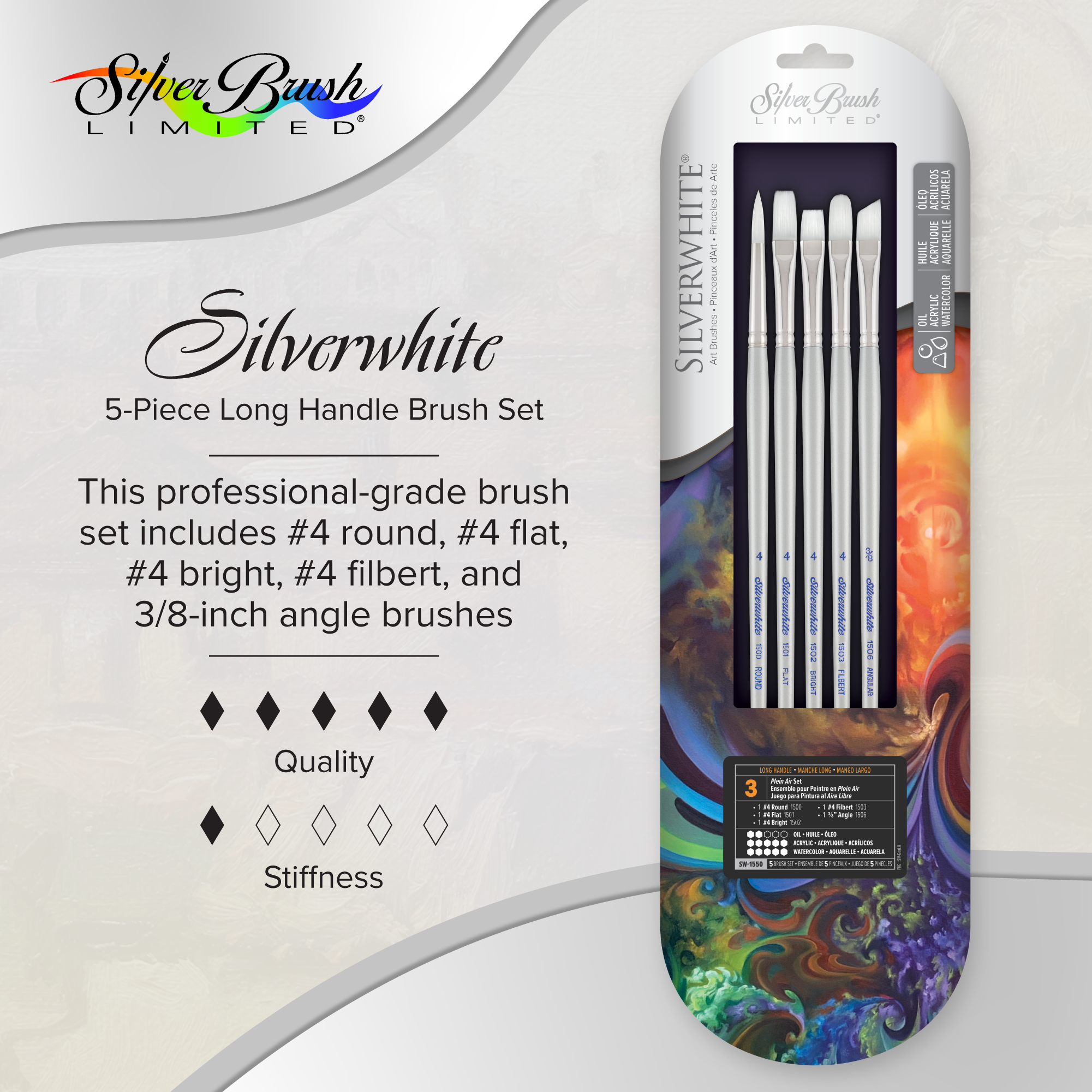 Silverwhite® 5pc Plein Air Set | Long Handle | SW-1550 - Plein Air Set