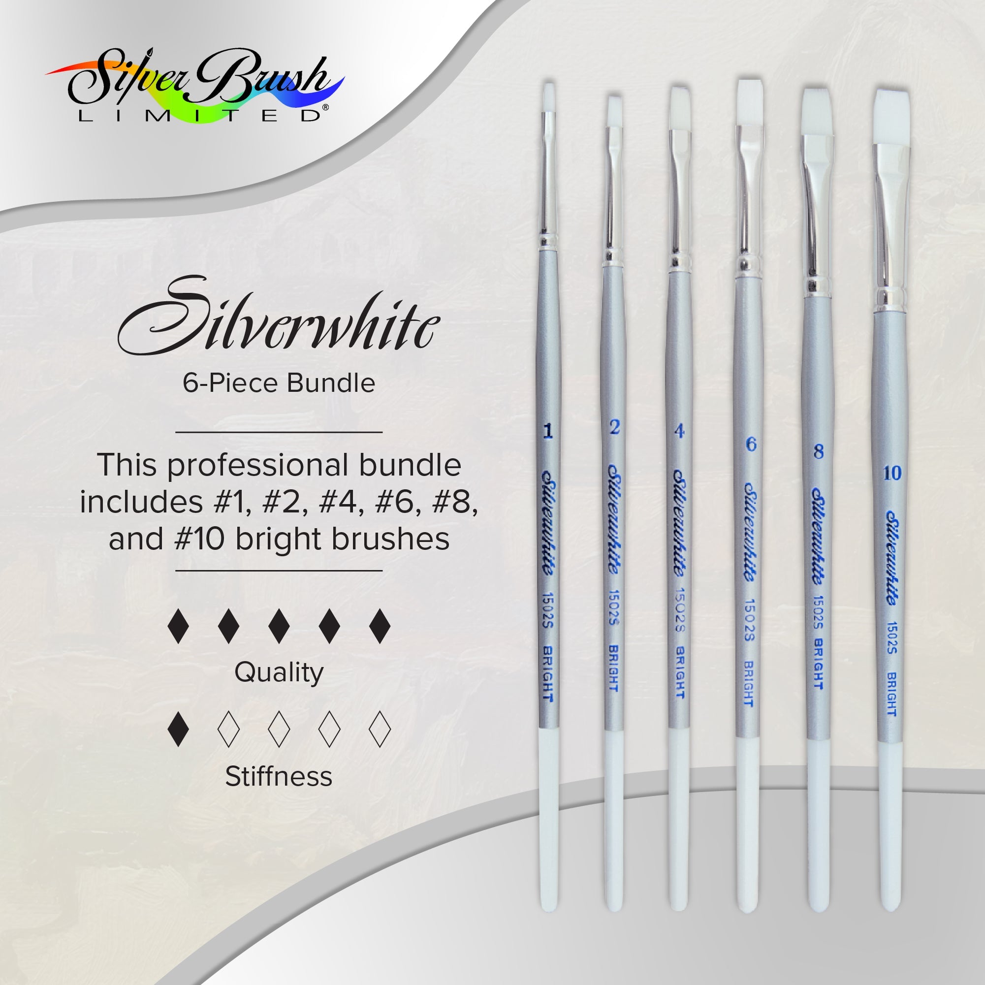 Silverwhite® 6pc Bright Brush Set | Short Handle | SW-1585S - Short Handle Brights