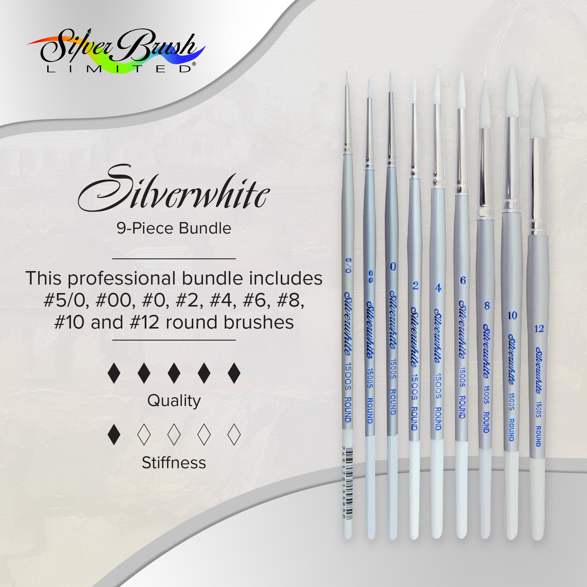 Silverwhite® 9pc Round Brush Set | Short Handle | SW-1584S - Short Handle Rounds