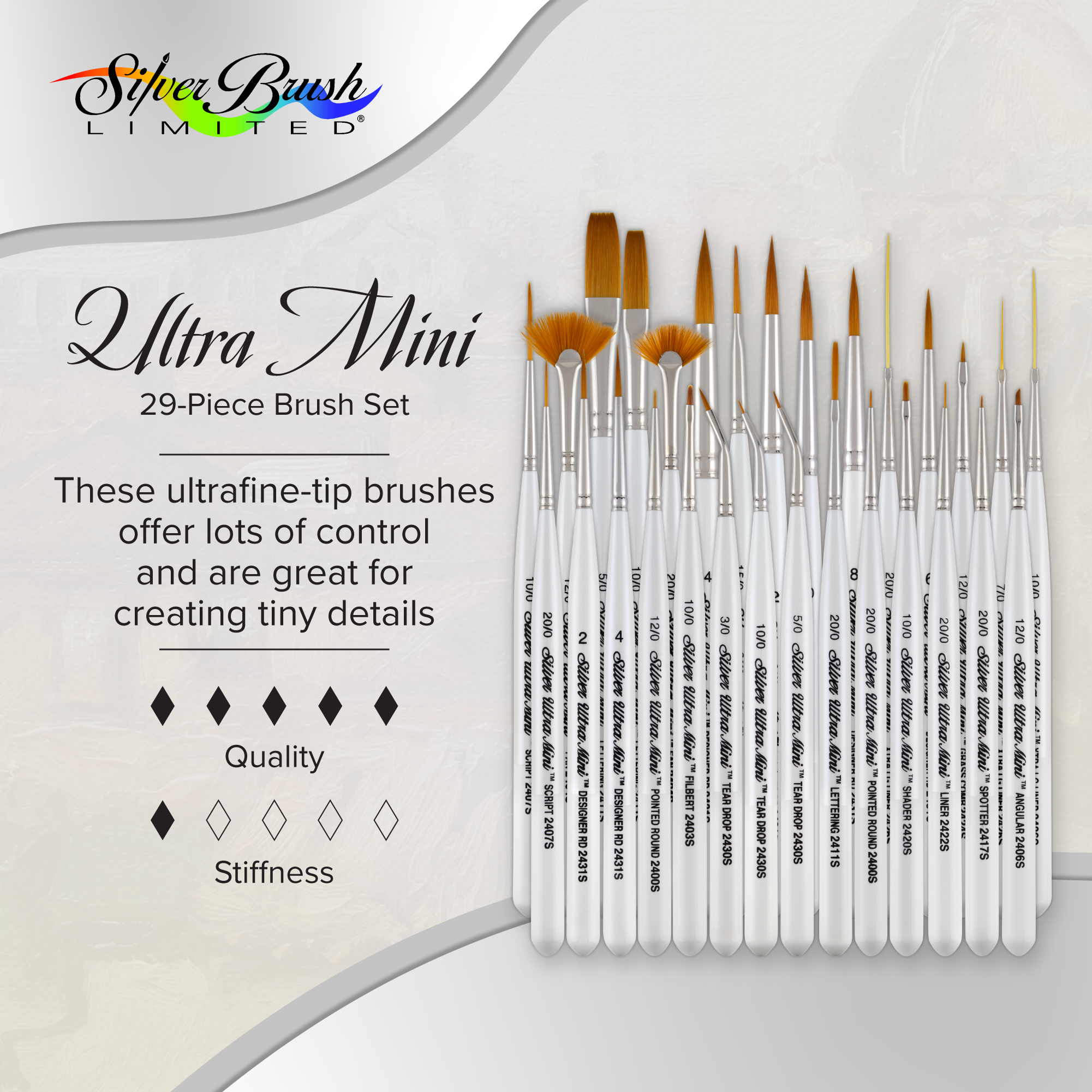 Ultra Mini® 29pc Complete Brush Set | Short Handle | UMS-2429S - Complete Miniature Brush Set