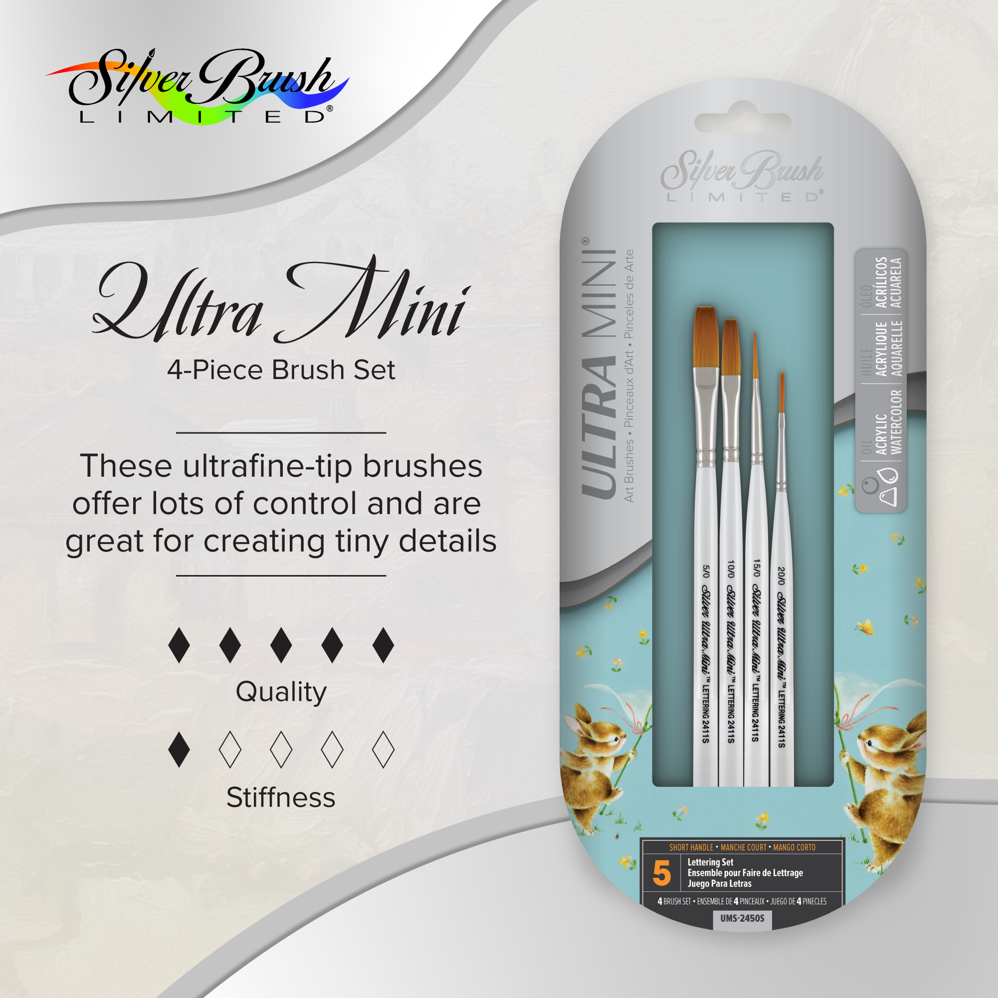Ultra Mini® 4pc Lettering Set | Short Handle | UMS-2450S - Lettering/Calligraphy Set